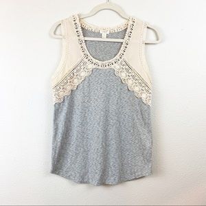 Gray/Pink Lace Trim Tank Top